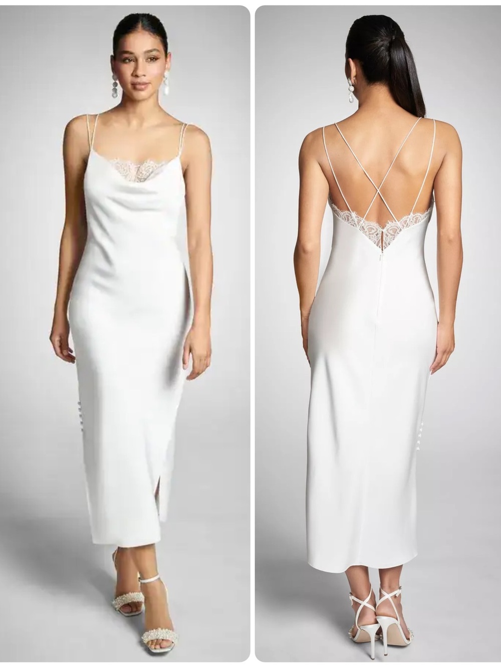 Sachin & Babi Dylan White Satin Slip Lace Detail Midi Dress NWT $394